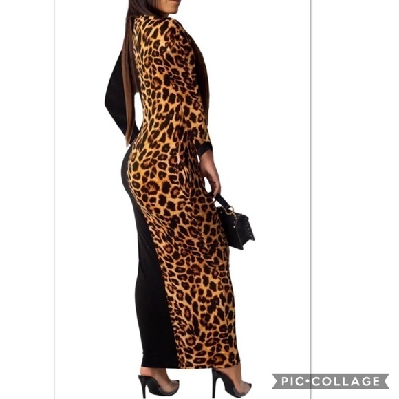 1 Left! Color Block Leopard & Black Maxi Dress - Picture 2 of 3